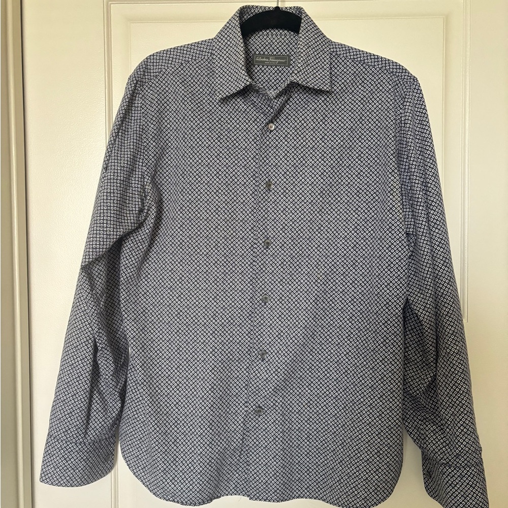 Men's Ferragamo Blue Patterned Shirt